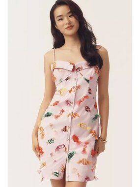 Maeve Candy Printed Button down Mini Dress Pink 6